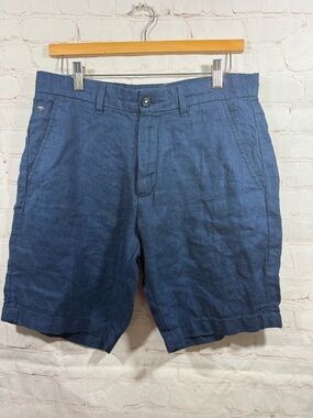 Porter & Ash 100% Linen Shorts Mens Size 32 Navy Blue (READ)